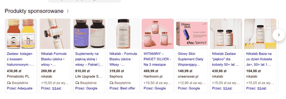 Reklamy Google Shopping emitowane przez porównywarkę CSS SSAK